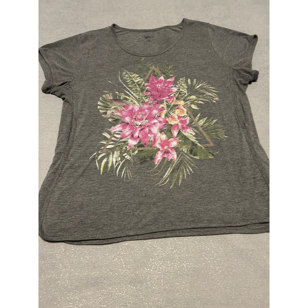 Style & Co Womens Charcoal Gray Tropical Floral Graphic T-Shirt Size XL
